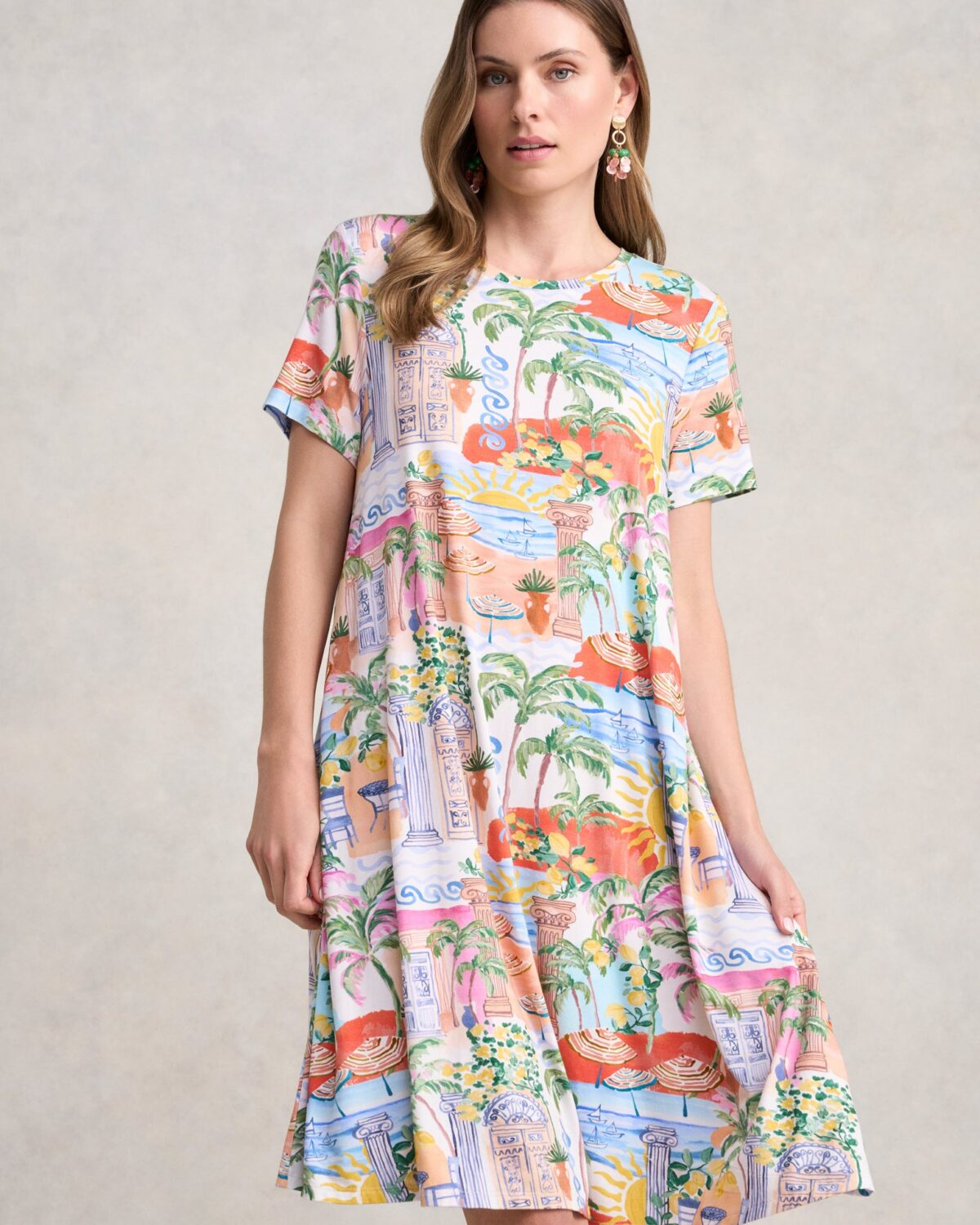 Midi Trapeze Jersey Dress - Resort Print