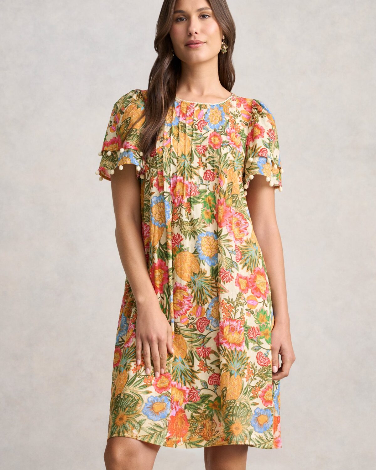 Clipped Cotton Dress - Tropical Print