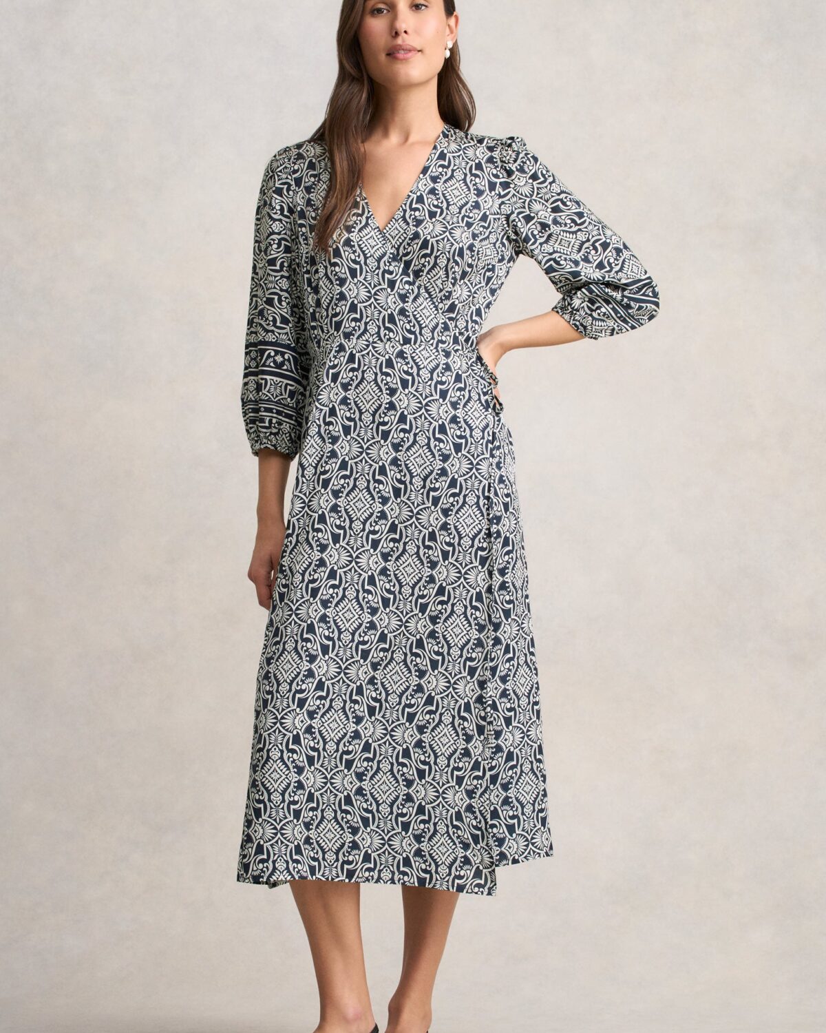 Printed Wrap Dress - Two Tone Print