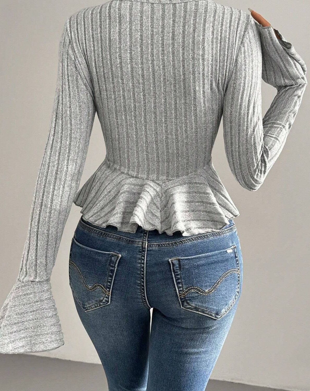 Flounced V-Neck Bodycon Knit Top