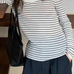 Wool Striped Round Neck Knit Top