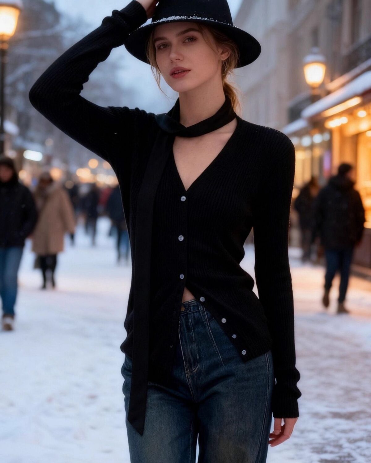 Chic Snood Neck Ribbed Knit Top