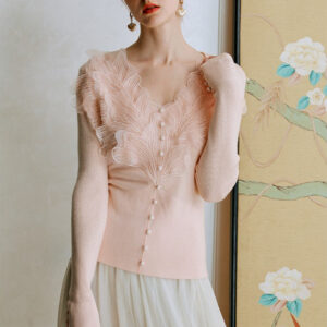 Feather Lace Detail Knit Top