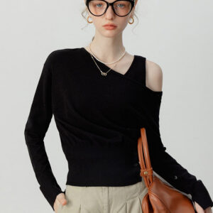 Asymmetric Neckline Elegant Knit Top